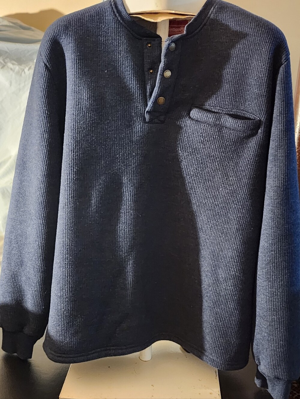 Coleman Navy Crewneck Henley Sweater with Chest Pocket